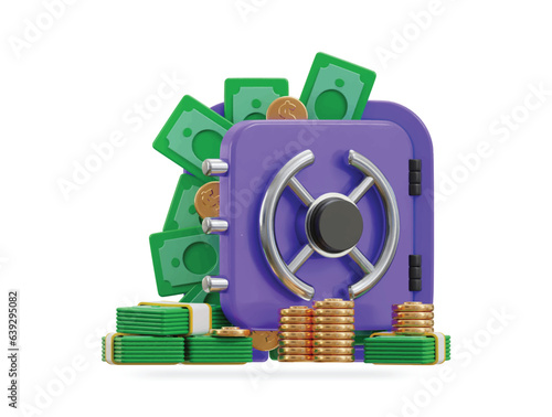 3d safe vault icon with money vector illustration