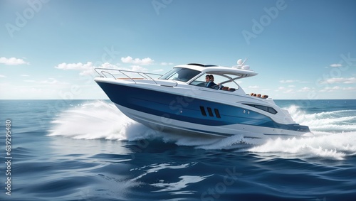 "Gleaming Adventure: Luxurious Motor Boat Slicing through Azure Waters"