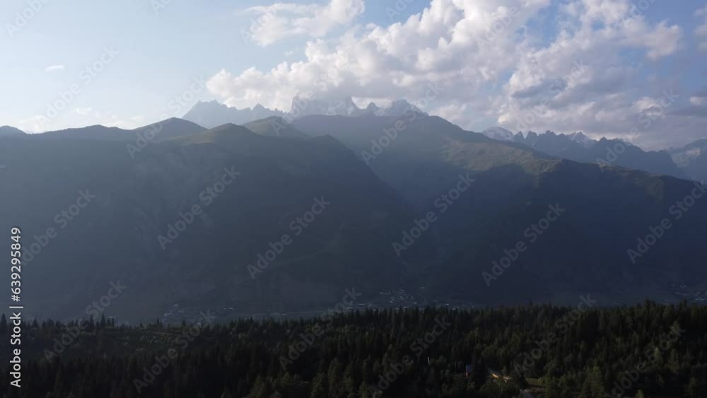 Aerial view of Ushba mountains is one of the most notable peaks of the Caucasus Mountains. It is located in the Svaneti region of Georgia.
Aerial view of Ushba mountains is one of the most notable peaks of the Caucasus Mountains. It is located in the Svaneti region of Georgia.