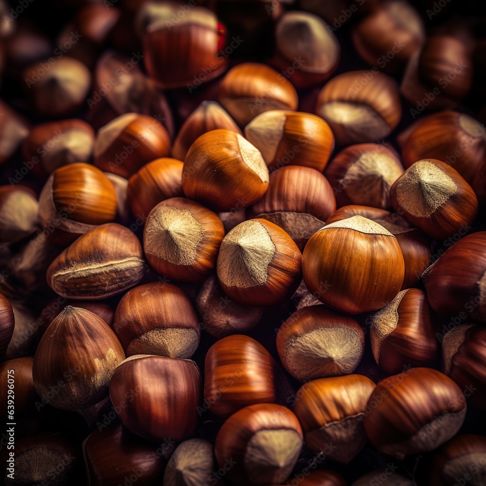 Realistic photo of a bunch of hazelnuts. top view nuts scenery Realistic photo of a bunch of hazelnuts. top view nuts scenery