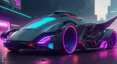 futuristic hyper car on the road  futuristic designed car  cyber car