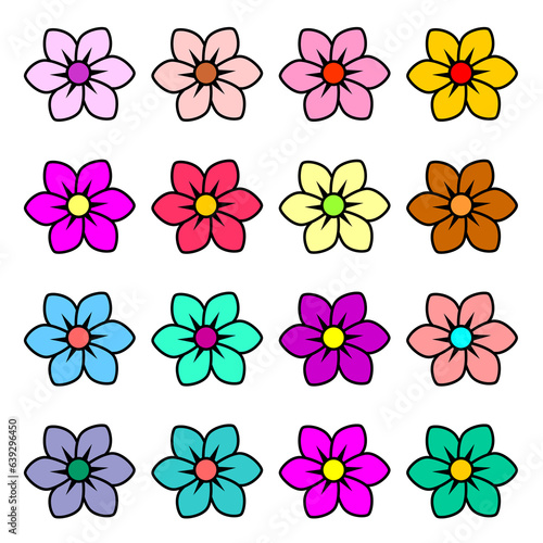Set of six petals of brightly colored flowers