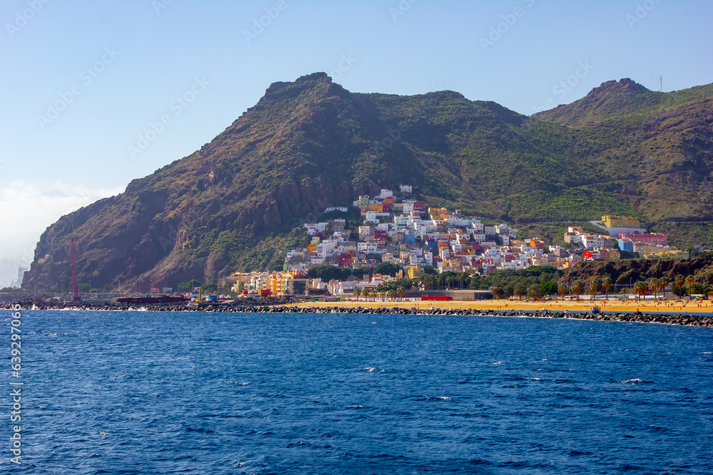 Colorful San Andres Village Viewed from Playa de Las Teresitas, Tenerife, Canary Islands, Spain
