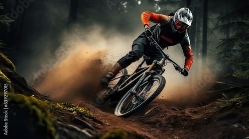 Mountain Biker Gripping Dirt on Challenging Trails, generative Ai