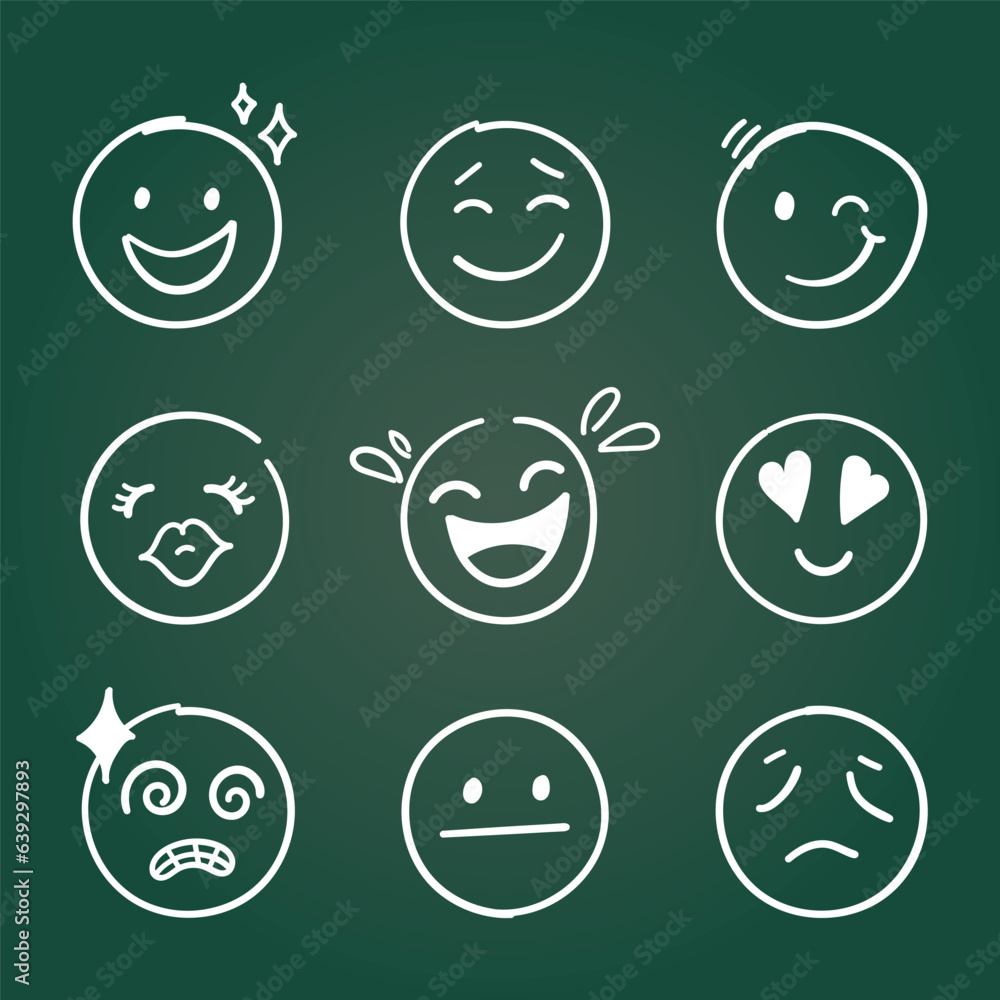 Emojis faces icon in hand drawn style. Doddle emoticons vector illustration on isolated background. Happy and sad face sign business concept.