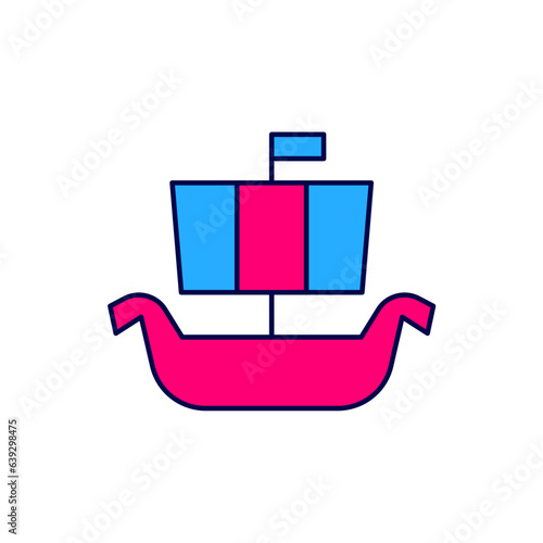 Filled outline Ancient viking scandinavian drakkar icon isolated on white background. Viking transport ship. Vector