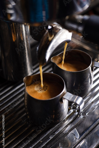 A bartender prepares coffee, close-up