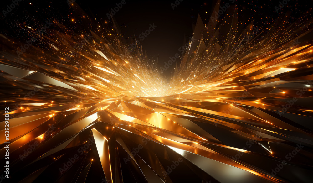 Fototapeta premium Sparks of gold on a bright background, luxury geometry-inspired gold, low poly, Sparkling Golden rays and beans. 
