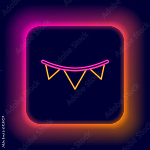 Glowing neon line Carnival garland with flags icon isolated on black background. Party pennants for birthday celebration, festival decoration. Colorful outline concept. Vector