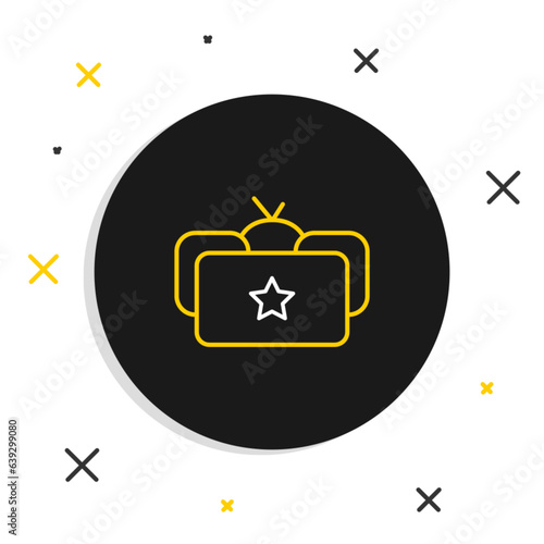 Line Ushanka icon isolated on white background. Russian fur winter hat ushanka with star. Soviet Union uniform of KGB and NKVD. Colorful outline concept. Vector