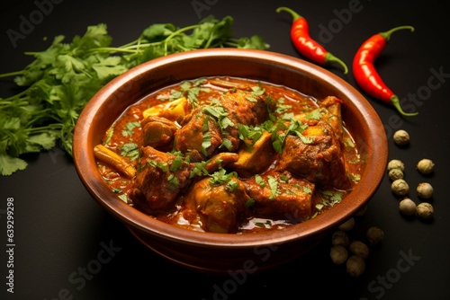 Culinary masterpiece Mutton gosht rogan josh, Indian flavors, served in a focused bowl Generative AI photo