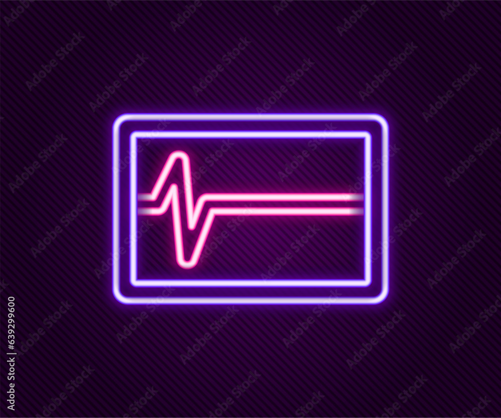 Glowing neon line Beat dead in monitor icon isolated on black background. ECG showing death. Colorful outline concept. Vector Glowing neon line Beat dead in monitor icon isolated on black background. ECG showing death. Colorful outline concept. Vector