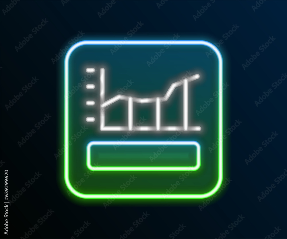 Glowing neon line Graph, schedule, chart, diagram, infographic, pie graph icon isolated on black background. Colorful outline concept. Vector Glowing neon line Graph, schedule, chart, diagram, infographic, pie graph icon isolated on black background. Colorful outline concept. Vector