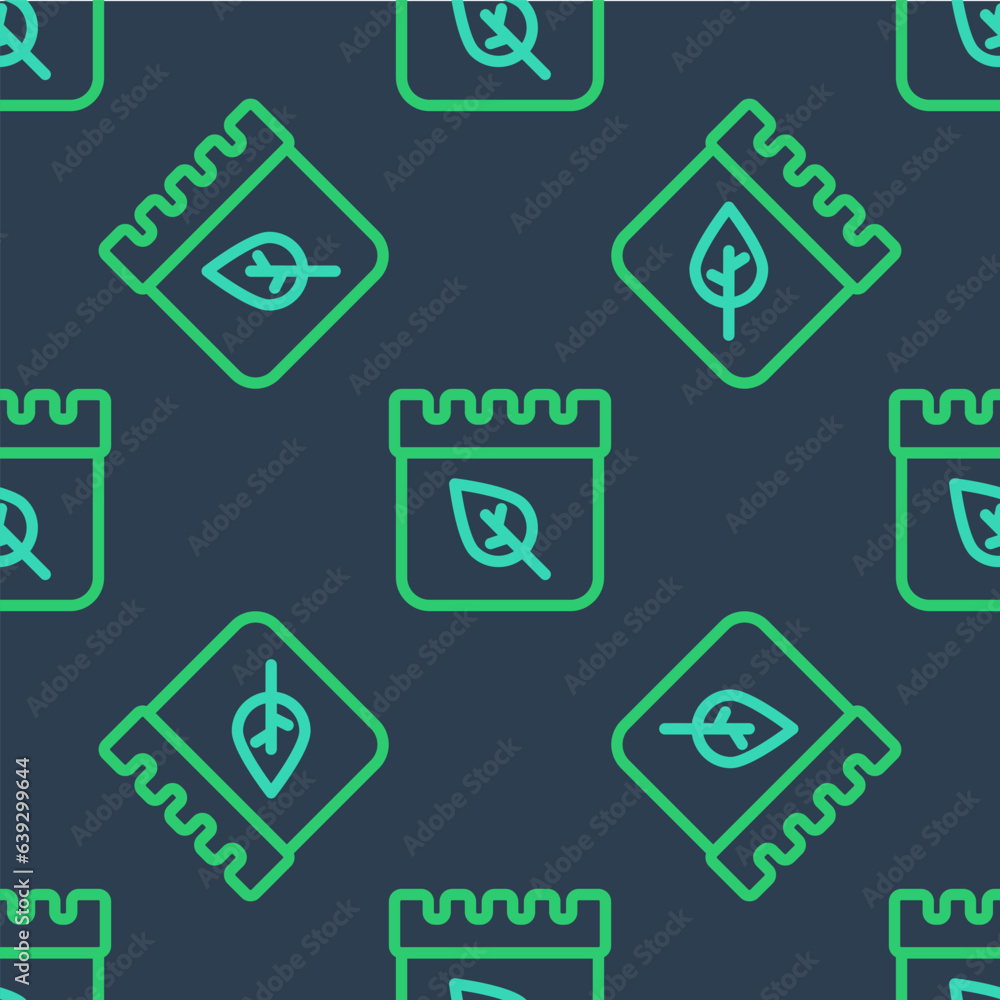 Line Calendar with autumn leaves icon isolated seamless pattern on blue background. Vector Line Calendar with autumn leaves icon isolated seamless pattern on blue background. Vector