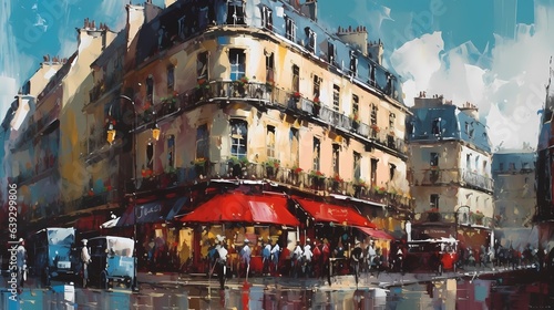 Fototapeta Naklejka Na Ścianę i Meble -  Under the radiant sun, Paris's iconic landmarks stand tall, their architectural grandeur accentuated by vibrant colors that breathe life into the cityscape, tourists and locals alike strolling along.