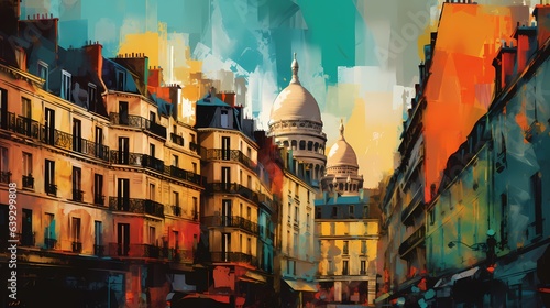 Fototapeta Naklejka Na Ścianę i Meble -  Under the radiant sun, Paris's iconic landmarks stand tall, their architectural grandeur accentuated by vibrant colors that breathe life into the cityscape, tourists and locals alike strolling along.
