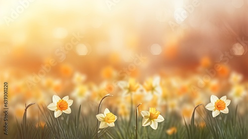 Blooming Beauty Daffodils Wallpaper - A Nature Display Adorned by Bokeh - Leaving a Gentle Space for Words - Beautiful Bokeh Daffodils Backdrop created with Generative AI Technology