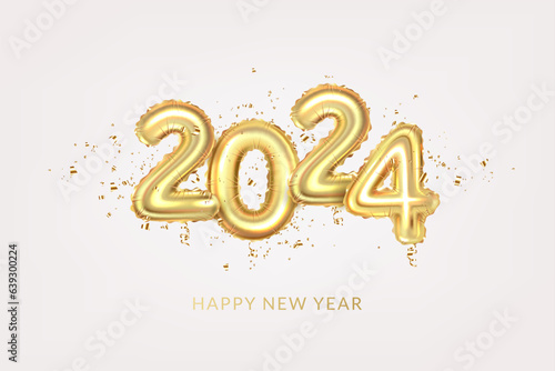 2024 Happy new year number, gold balloons