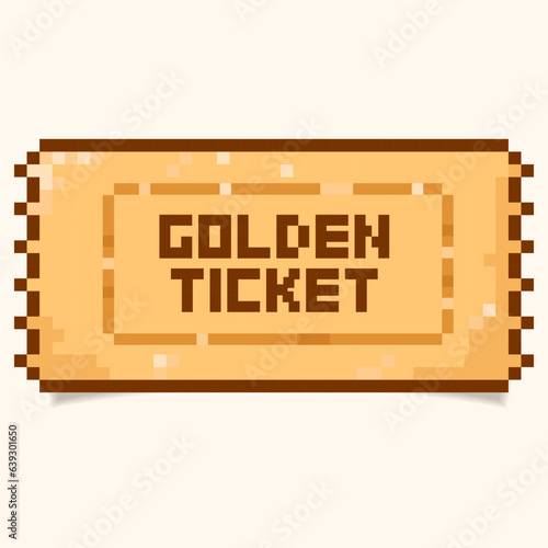 pixel coupon.golden ticket template, vip entry,bright 8-bit coupon. Vector illustration