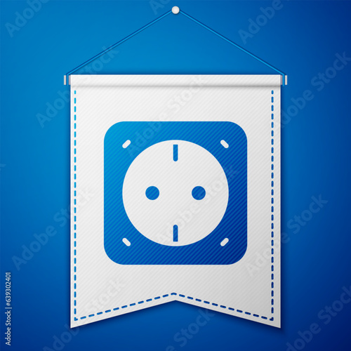 Blue Electrical outlet icon isolated on blue background. Power socket. Rosette symbol. White pennant template. Vector