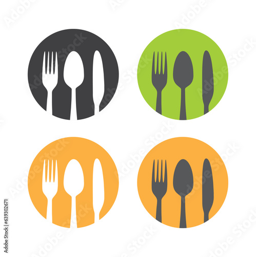 Spoon and fork and knife, vector, icon, logo.