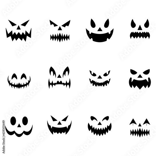 Cheerful Hand-Drawn Cute Jack o' Lantern Faces: Isolated Big Halloween Set for Kids' Seasonal Print, Pumpkin Carving, Autumn Holiday, Party Decoration, and Decor - Transparent Background, PNG