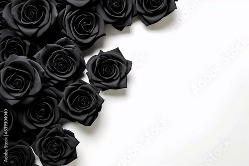 Fototapeta Naklejka Na Ścianę i Meble -  Bunch of black roses on white background with place for text.