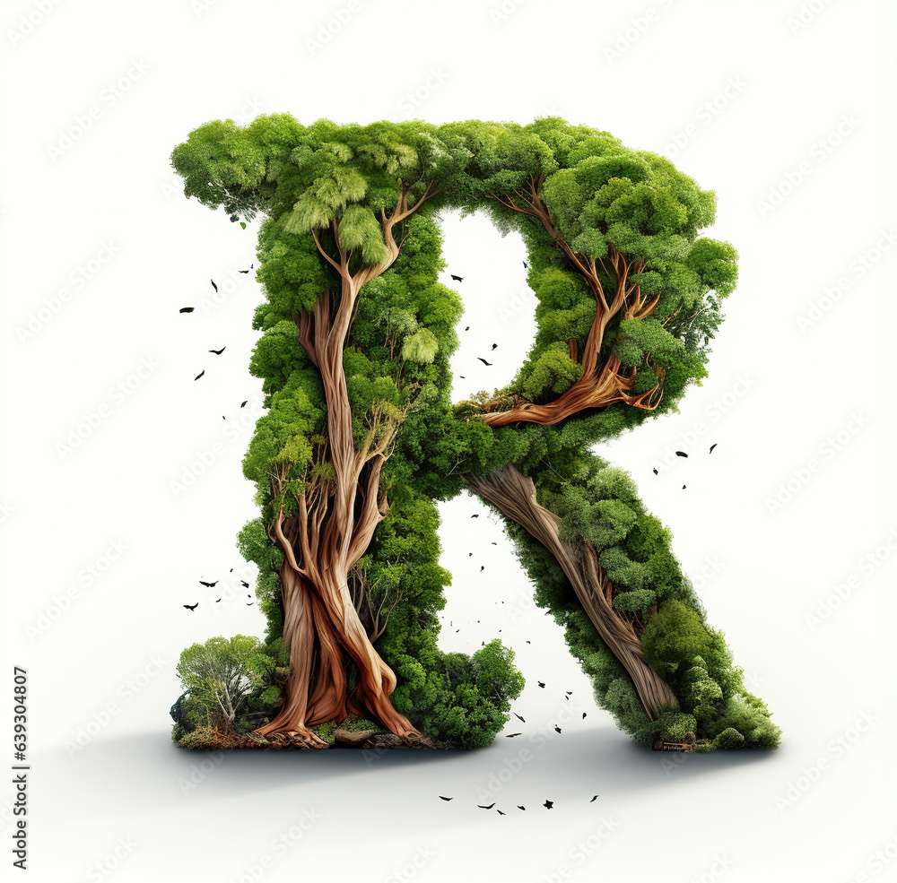 3d render letter R surrounded by Use a tree as the central element ...
