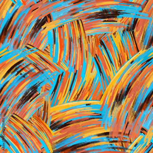 Dynamic abstract hatched marks and dashes seamless pattern. Colorful lines texture