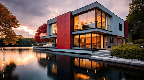 A modern house at a lake