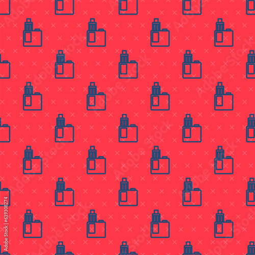 Blue line Vape mod device icon isolated seamless pattern on red background. Vape smoking tool. Vaporizer Device. Vector