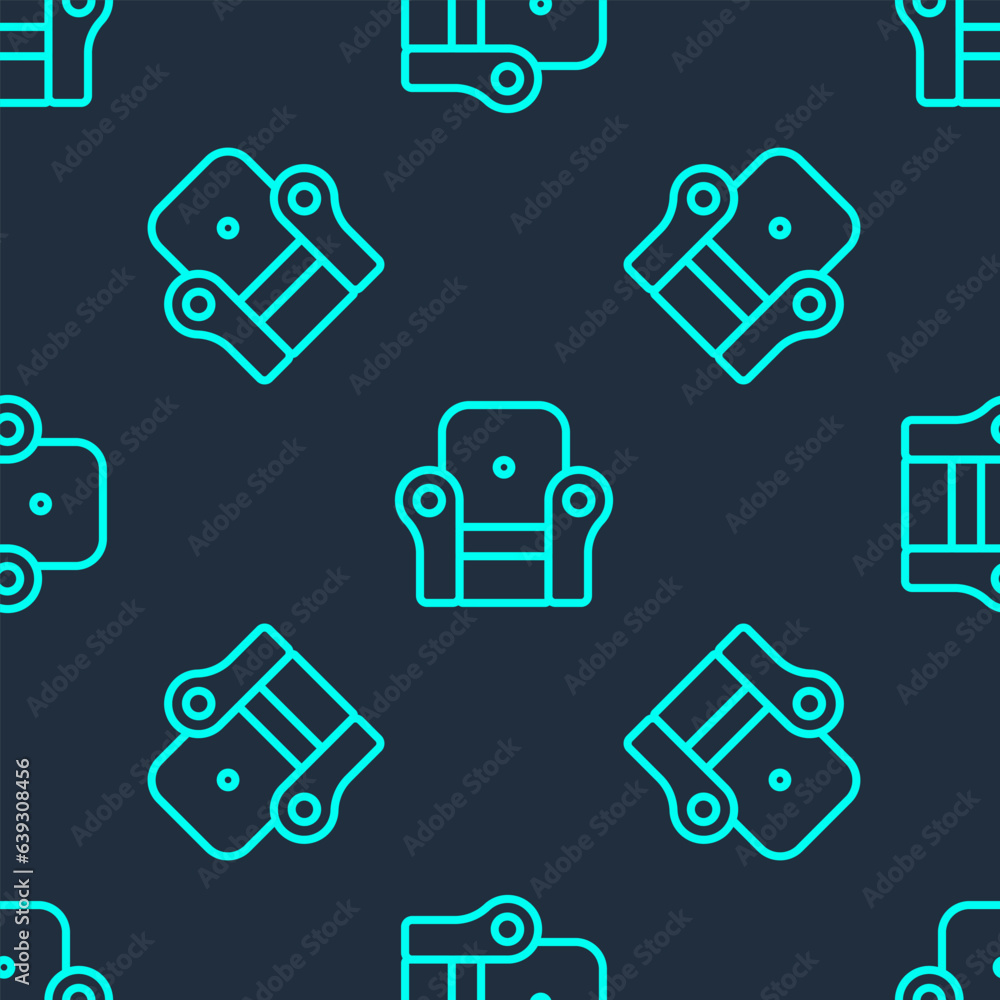 Green line Armchair icon isolated seamless pattern on blue background. Vector Green line Armchair icon isolated seamless pattern on blue background. Vector