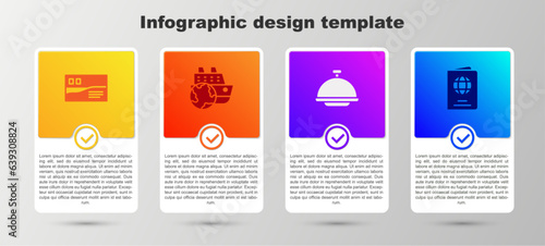 Set Postcard travel, Cruise ship, Covered with tray and Passport. Business infographic template. Vector