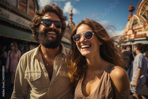 Beautiful happy couple smiling at Luna Park - Generative AI © Davide Angelini