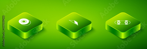 Set Isometric Skate park, Skateboard and wheel icon. Vector