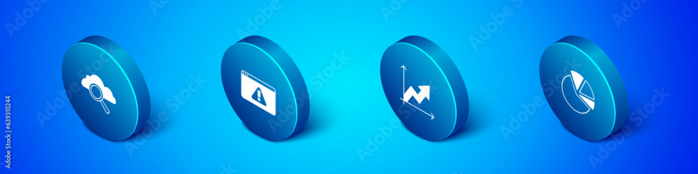 Set Isometric Search cloud computing, Financial growth, Pie chart infographic and Browser with exclamation mark icon. Vector Set Isometric Search cloud computing, Financial growth, Pie chart infographic and Browser with exclamation mark icon. Vector