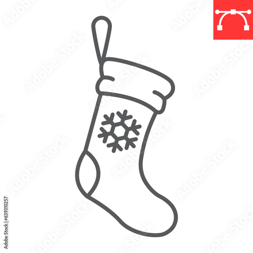 Christmas stocking line icon, new year and merry christmas, xmas sock vector icon, gift stocking vector graphics, editable stroke outline sign, eps 10.