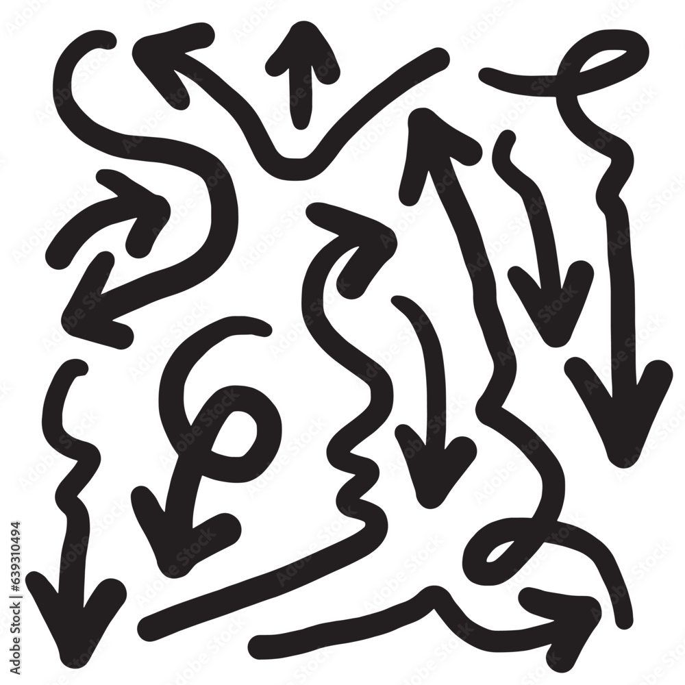 doodle design elements. hand drawn arrows isolated on white background. Vector illustration.