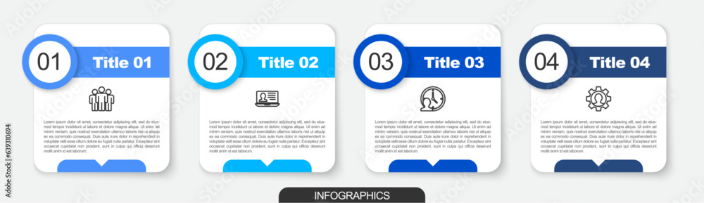 Set line Users group, Laptop with resume, Time Management and Human gear. Business infographic template. Vector Set line Users group, Laptop with resume, Time Management and Human gear. Business infographic template. Vector