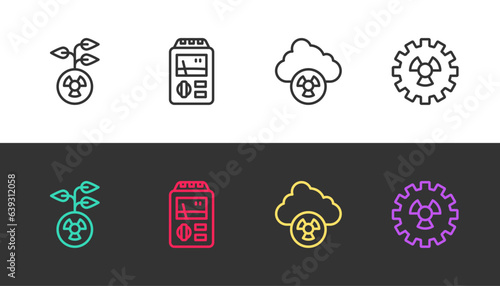 Set line Radioactive, Dosimeter, Acid rain and radioactive cloud and on black and white. Vector