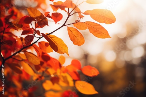 Autumn leaves in the sun. Beautiful nature background with colorful leaves. blurred background. generative AI
