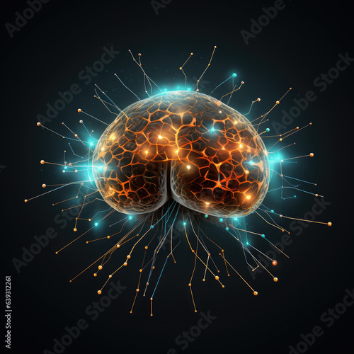 Brain with lights and neurons