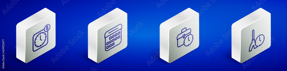 Set Isometric line Alarm clock app mobile, Calendar, Work time and Cleaning icon. Vector Set Isometric line Alarm clock app mobile, Calendar, Work time and Cleaning icon. Vector