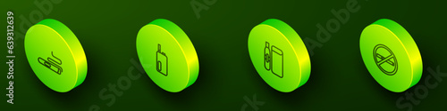 Set Isometric line Cigar, Electronic cigarette, and No smoking icon. Vector
