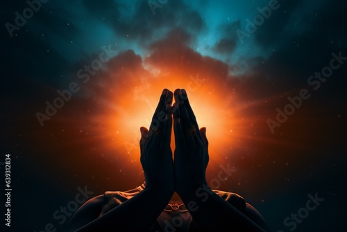 Prayer Hands Silhouette. Praying hands with faith in religion and belief in God. Power of hope or love and devotion.