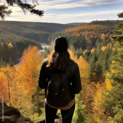 Person overlooking a forest in the autumn
