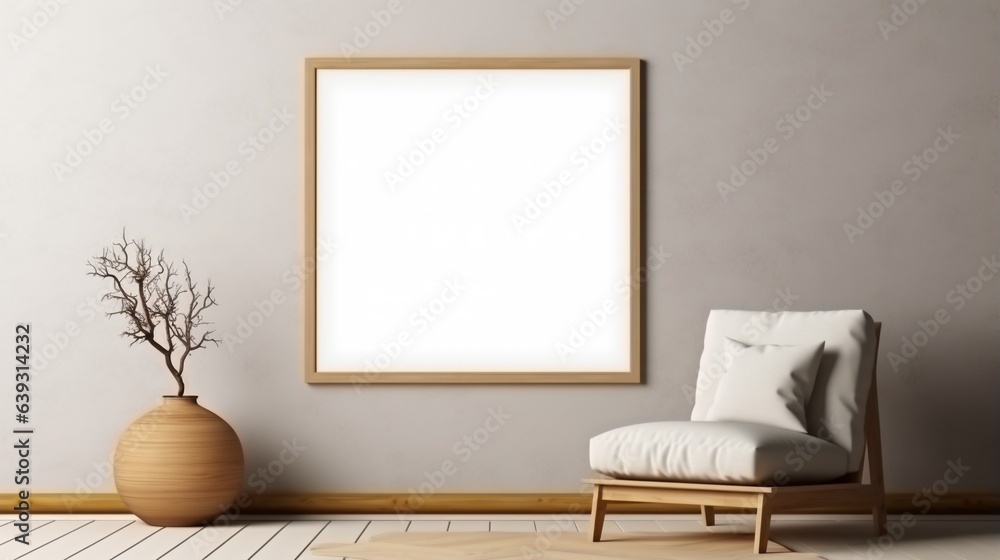 Obraz premium blank mockup frame on white painted wall of home interior entrance area, copy space, minimal design.