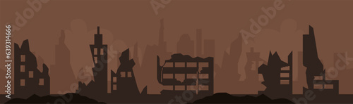 Destroyed war city silhouette landscape ruin background