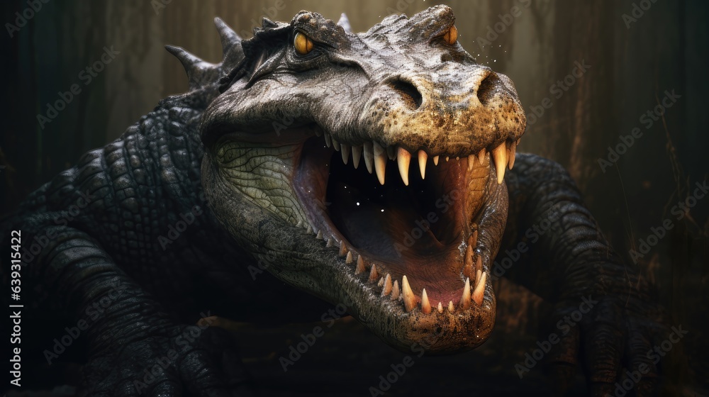 Fototapeta premium Captivating Crocodile Image. Explore the Intensity of an Angry Reptile's Roar in Striking Detail