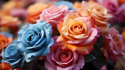 Beautiful multicolored roses as background  closeup of photo